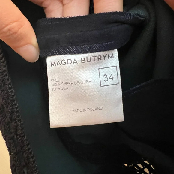 Magda Butrym Oakland Blue Suede Crochet Embroidered Lace Designer Mini Dress 34 - Picture 10 of 14